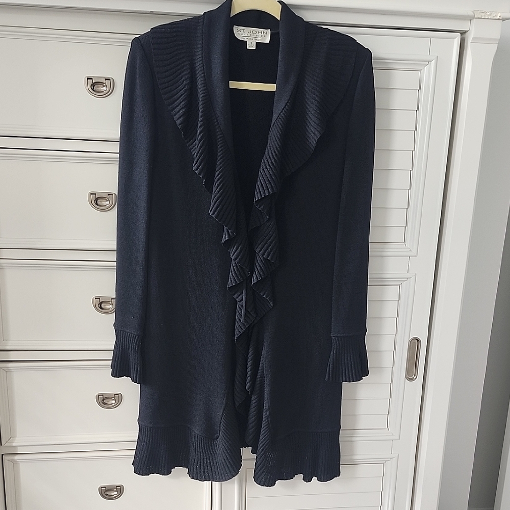 StJohn Black Ruffle Cardigan